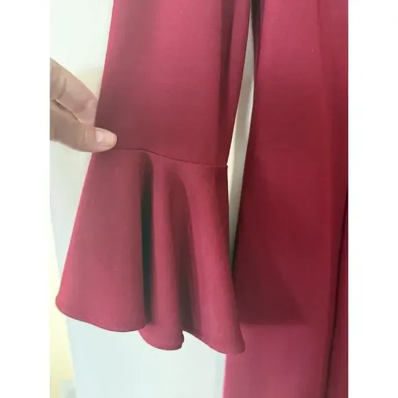 Trina Turk Bell Sleeve Knee Length Swing Dress Darted Waist Dark Red Size 10 EUC - Picture 4 of 8